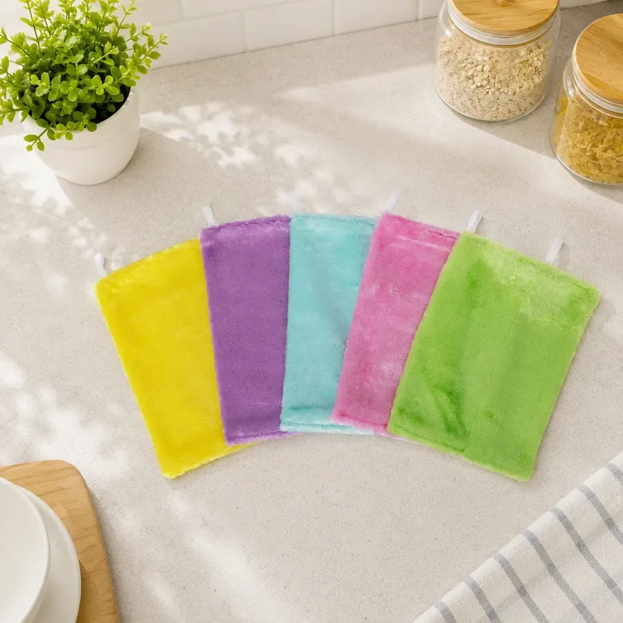 Bamboo fiber dishcloth used on kitchen surfaces for daily wiping and rinsing.