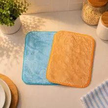 High pile viscose cleaning cloth used on kitchenware for soft absorbent wiping.