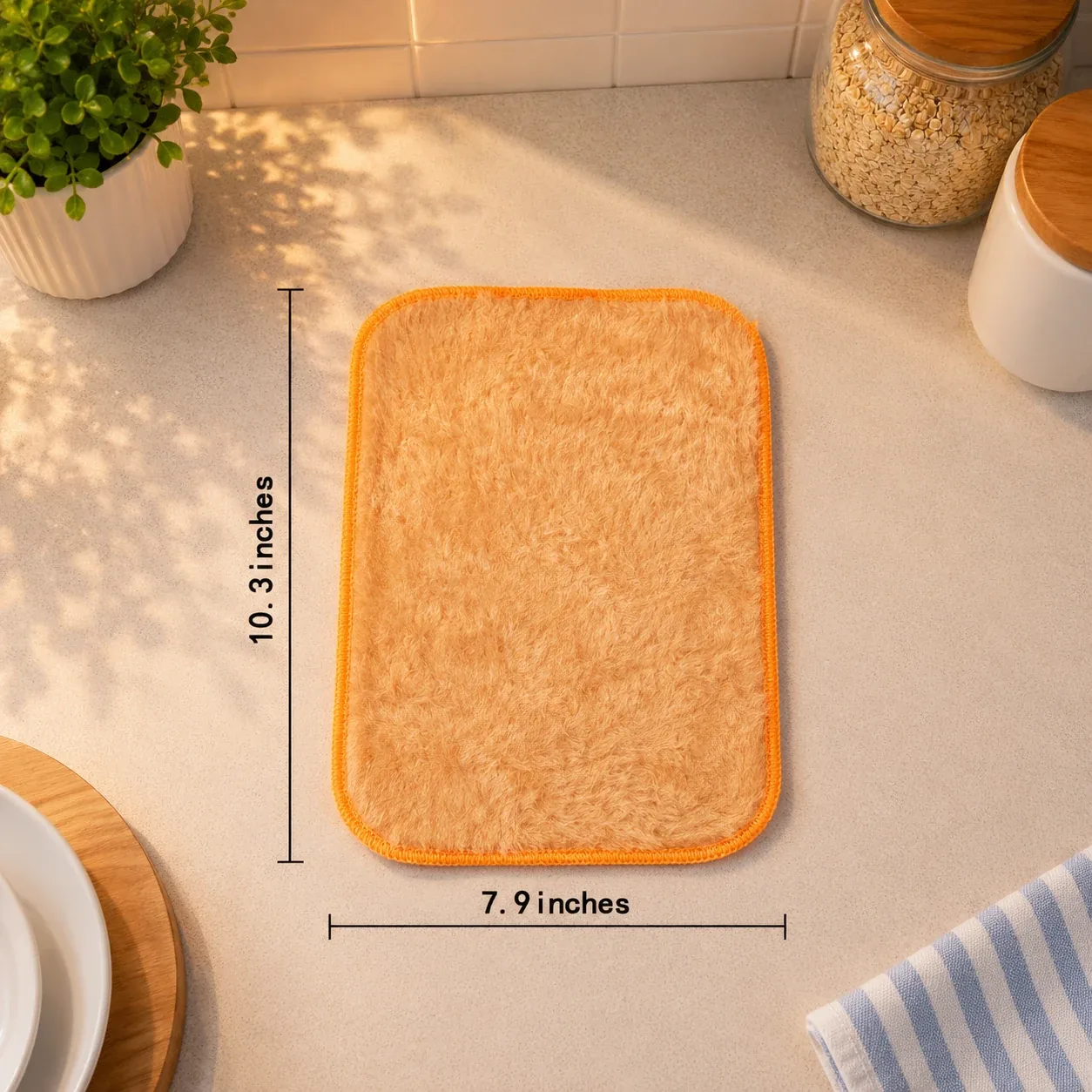 Détail des dimensions pour la spécification de vente en gros du chiffon de nettoyage en viscose haute bouclette.