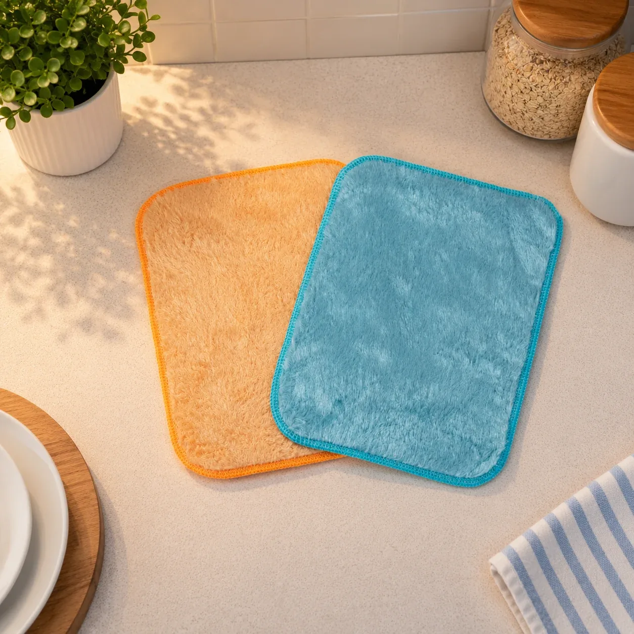 Détail du chiffon de nettoyage en viscose haute bouclette montrant la texture absorbante pour les acheteurs de marque privée.